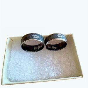 Black Stainless Steel His Queen & Her King Rings matching set.